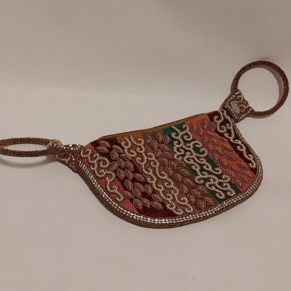 BEAUTIFUL HAND BEADED CLUTCH PURSE Zip Closure Multi Colour - Picture 1 of 6